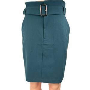 Banana Republic Women's Blue Green Belted Knee Length Paperbag Pencil Skirt 4